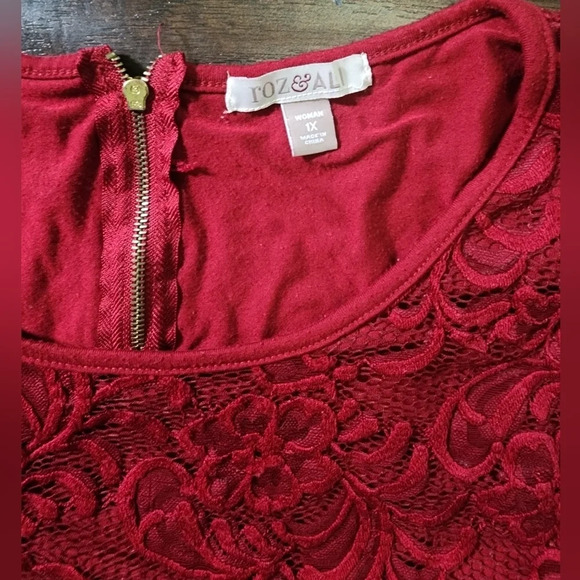 Roz & Ali Womens Lace Floral Red Burgundy Paisley Dressy Blouse - Picture 7 of 9